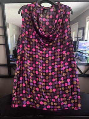 Lane Bryant Sleeveless Cowl Neck Polka Dot Blouse in Pink, Purple & Brown